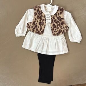 Baby girl 12 month Pants, animal print vest, & long sleeve shirt (3pc set)